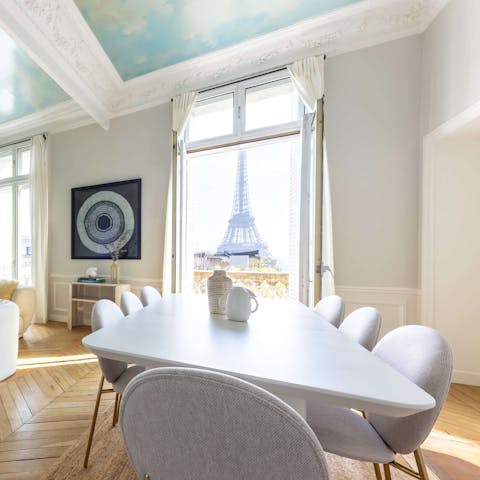 Lay the table for an evening meal with a view