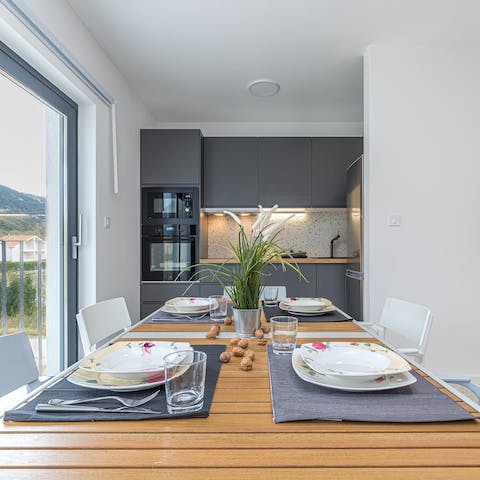 Sit down to a celebratory dinner before stepping out onto the terrace for a starlit nightcap