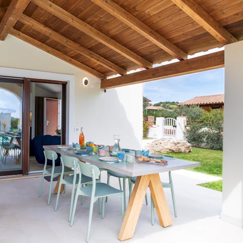 Gather for sunset drinks and alfresco dining on the terrace