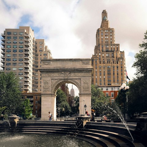 Enjoy lively Washington Square Park, a ten-minute walk