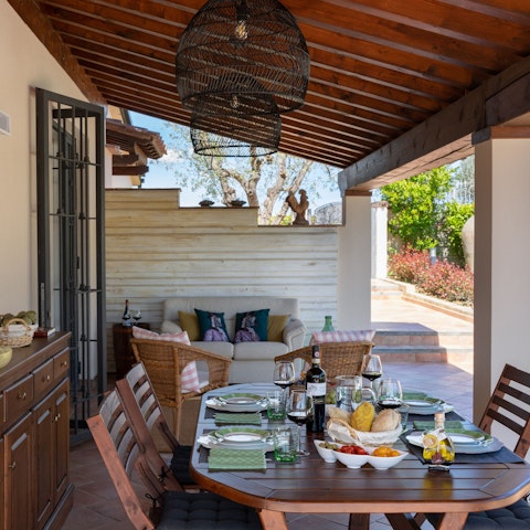 Dine and relax into the night on the covered porch