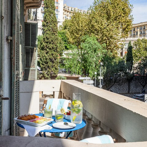 Enjoy morning coffee on the balcony