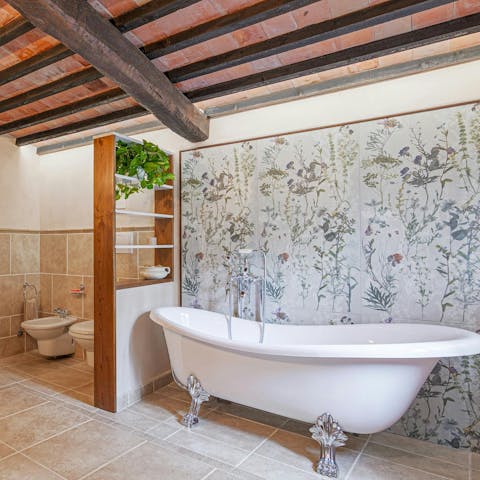 Soak in the clawfoot tub after a day exploring the local area