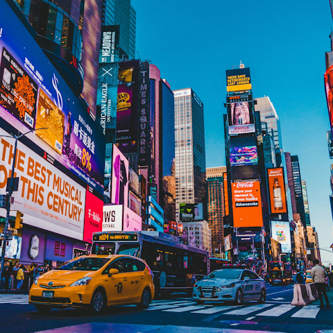 Soak up the buzz of New York from Times Square – a short walk away