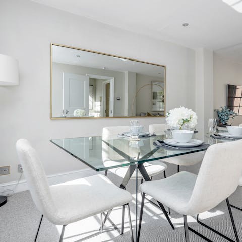 Gather for family meals at the modern dining table