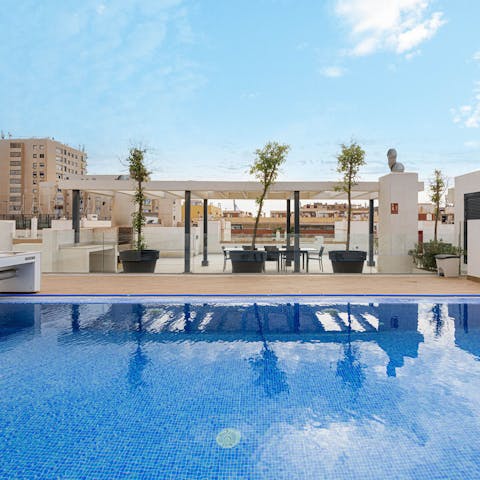 Head up to the rooftop pool for dip, before drying off in the sun-soaked seating area