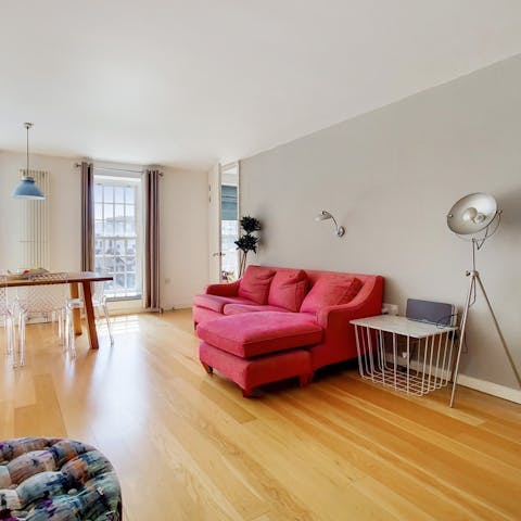 Get cosy in the bright living space when you're not out and about