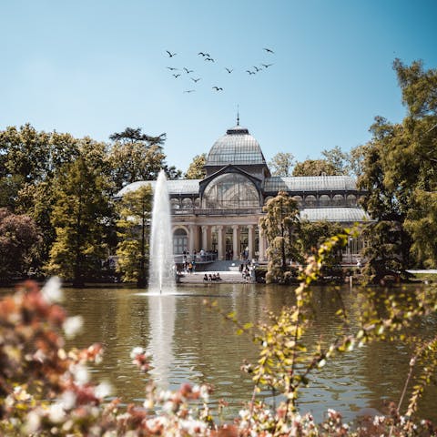 Have a stroll around pretty El Retiro Park, just over a twenty-minute walk away