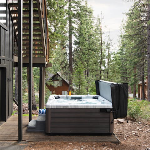 Relax after a hike with a soak in the hot tub