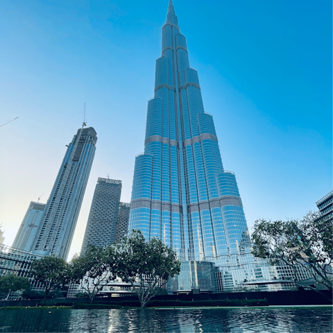 Visit the iconic Burj Khalifa and admire the light show, it's a short drive away