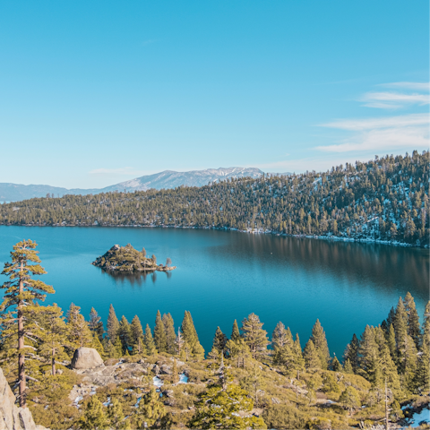 Follow trails along the western shore of Lake Tahoe