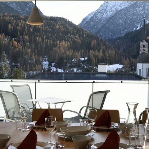 Dine with sweeping mountain views on the terrace
