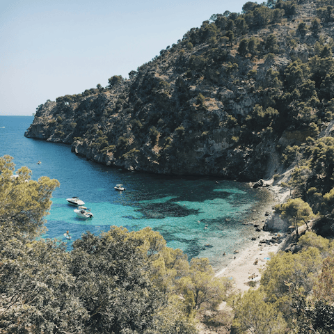 Make the fifteen-minute drive to Cala Blanca