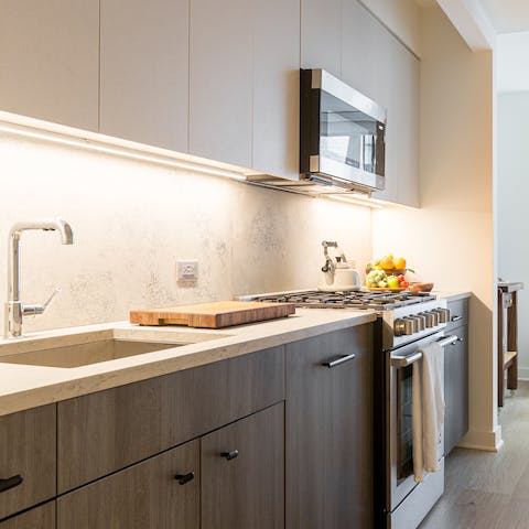 Grab fresh croissants and cobble a breakfast together in the kitchen