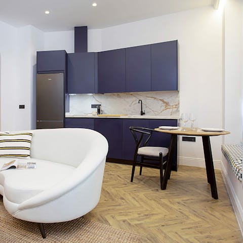 Prepare meals or snacks in the convenient kitchen