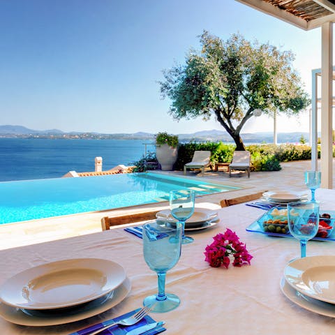 Dine alfresco with stunning sea views stretching out before you