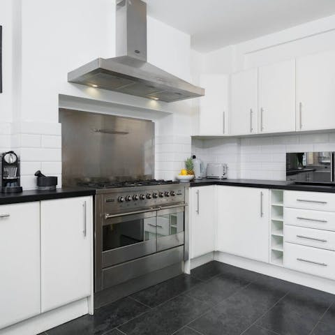 Cooking a meal in the huge kitchen