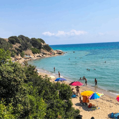 Take a brief stroll down to Fourka Beach