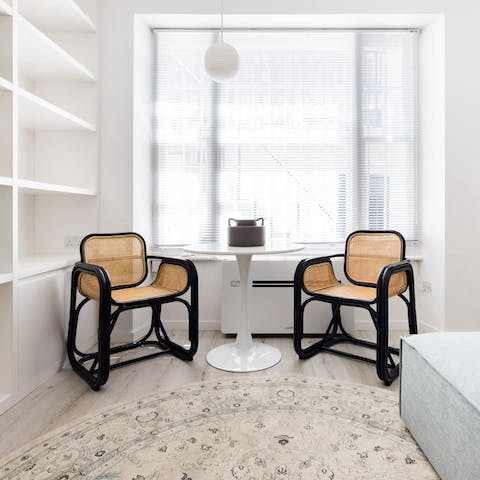 Enjoy your morning coffee and a nice breakfast beside the window before exploring the city