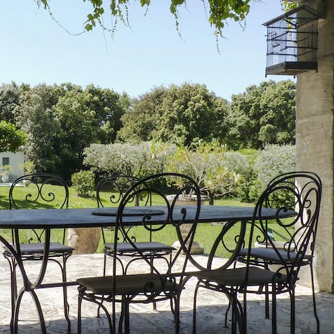 Enjoy delicious homemade meals prepared with local ingredients at the outdoor dining area