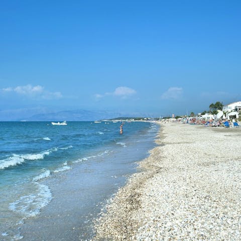 Drive five minutes and spend the day at Acharavi Beach