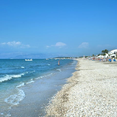 Drive five minutes and spend the day at Acharavi Beach