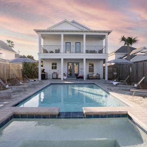 Take a sunset dip in the hot tub