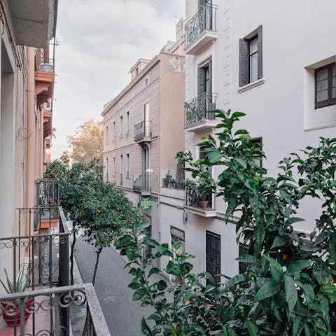 Take in the views down the street from the balcony off the bedroom