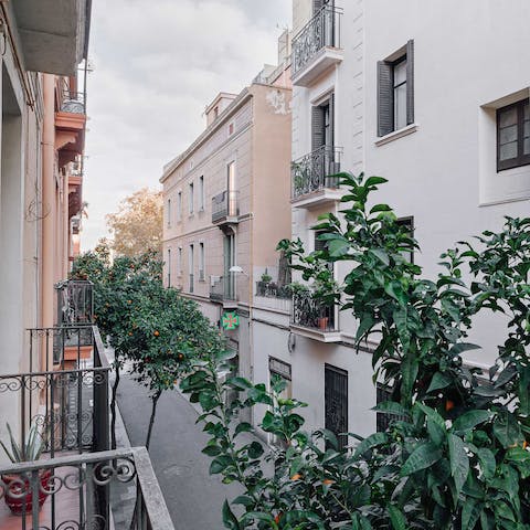 Take in the views down the street from the balcony off the bedroom