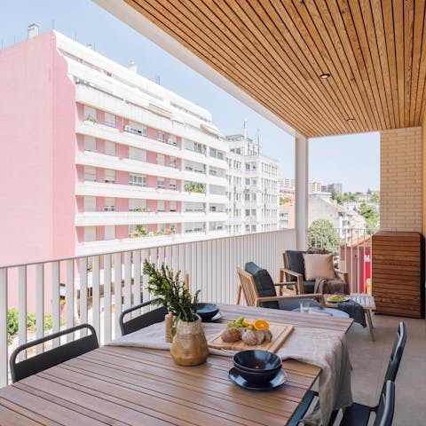 Enjoy your morning coffee on the private balcony