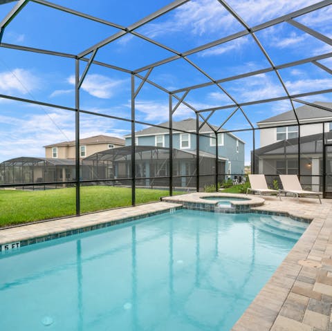 Cool off with a swim in the private pool after a busy afternoon