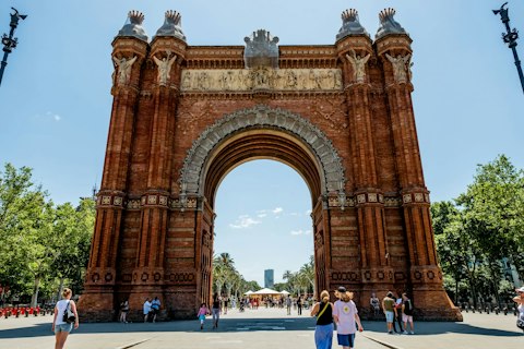 Marvel at Barcelona's grand triumphal arch, a ten-minute walk away