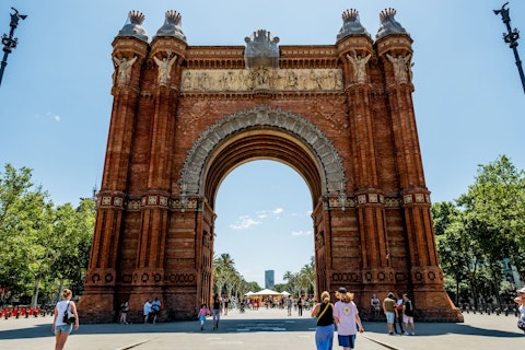 Marvel at Barcelona's grand triumphal arch, a ten-minute walk away