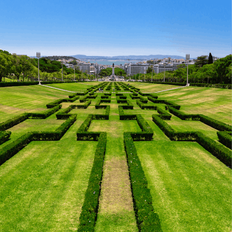 Soak up the sweeping views of Lisbon from Parque Eduardo VII –⁠ just an eight-minute stroll from your door