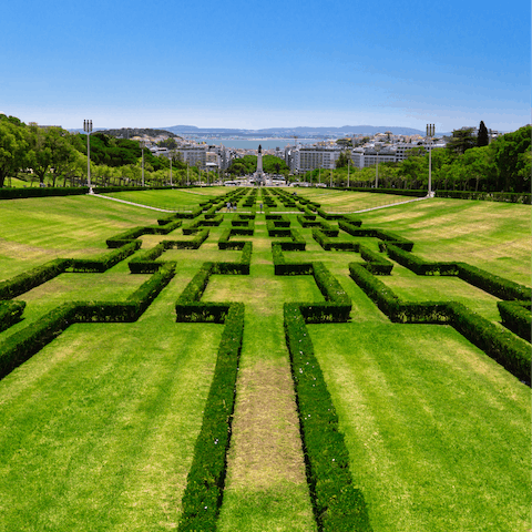 Soak up the sweeping views of Lisbon from Parque Eduardo VII – just an eight-minute stroll from your door