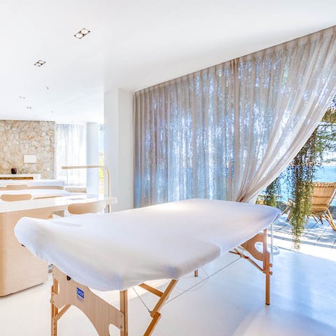 Head to the private spa are for a relaxing message with a sea breeze