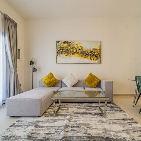 Relax in the stylish living area after a busy day of exploring the city