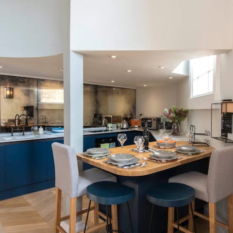 Prepare snacks or meals in the charming kitchen