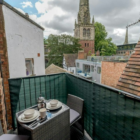 Serve breakfast on the balcony with views over the town