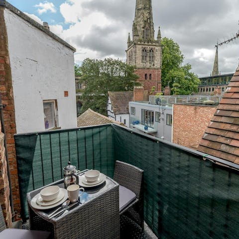 Serve breakfast on the balcony with views over the town