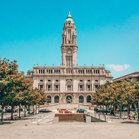 Pay a visit to the neoclassical Câmara Municipal do Porto, a fifteen-minute walk away