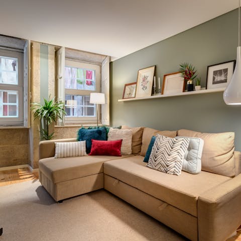Kick back on the large corner sofa after a tiring day of sightseeing