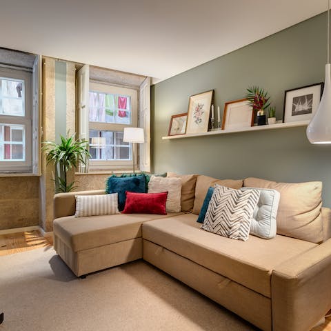 Kick back on the large corner sofa after a tiring day of sightseeing