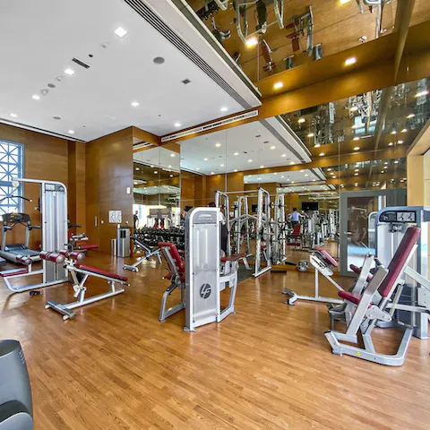 Hit the communal gym for an early morning workout session