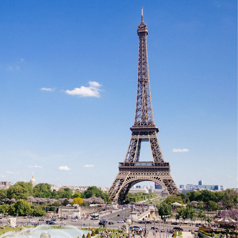 Stroll over to the mighty Eiffel Tower nearby