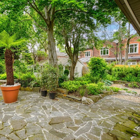 Take a serene walk through the private garden