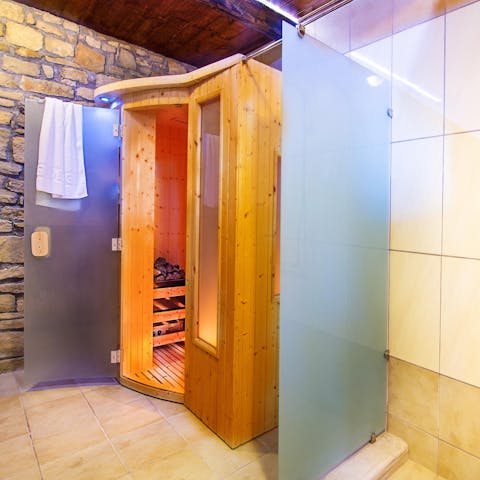 Start the day with a session in the sauna before booking in a masseuse to come to the home