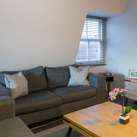 Sit down to a meal at the window-side table or kick back on the sofa with a glass of wine after a day of exploring