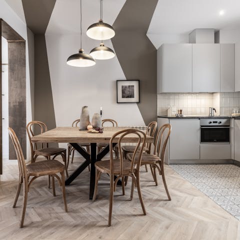 Put together tapas to enjoy in the open kitchen and dining area