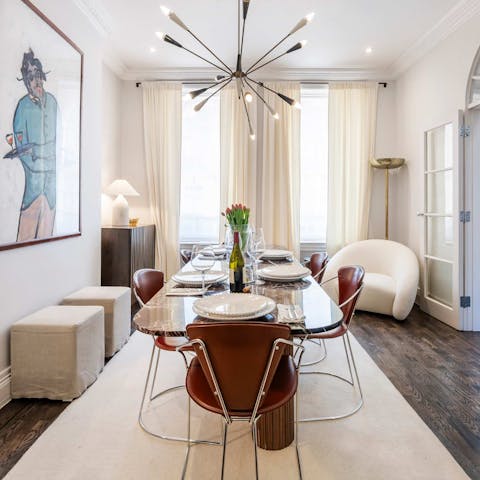 Gather around the grand dining table for dinners and board games at home